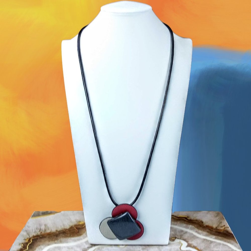 Navy Leather/Enamel Pendant Cord Necklace